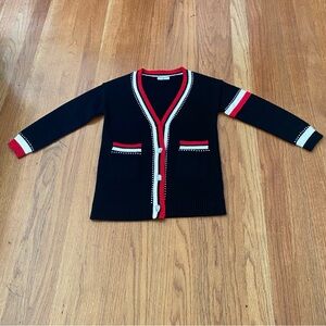 Monnalisa Italy Maxi Black Cardigan with Coloured Bands